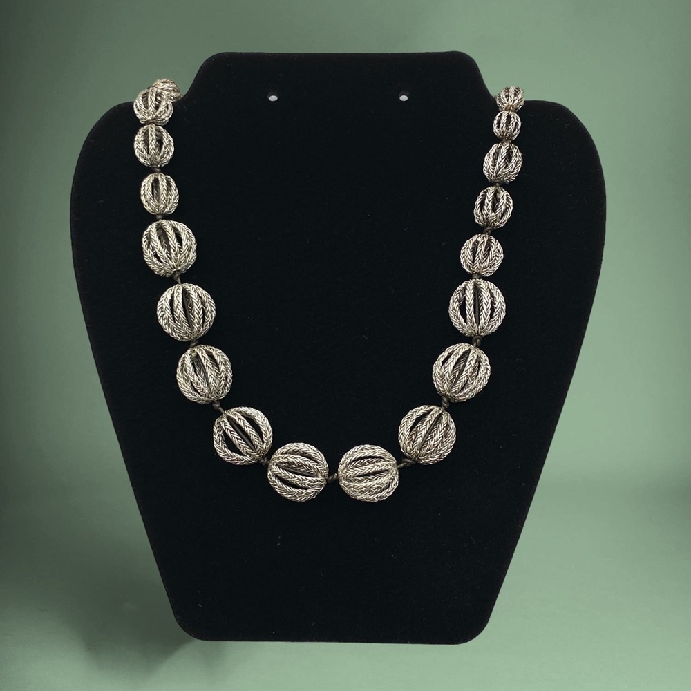 Silvertone Funky Chunky Beads Suede Necklace